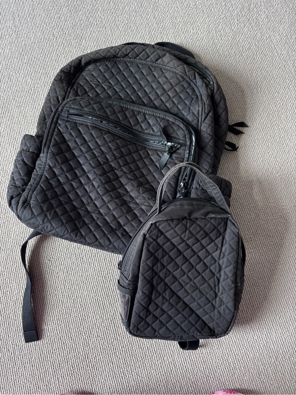 Bundle: Vera Bradley Black Quilted Backpack & Lunchbox